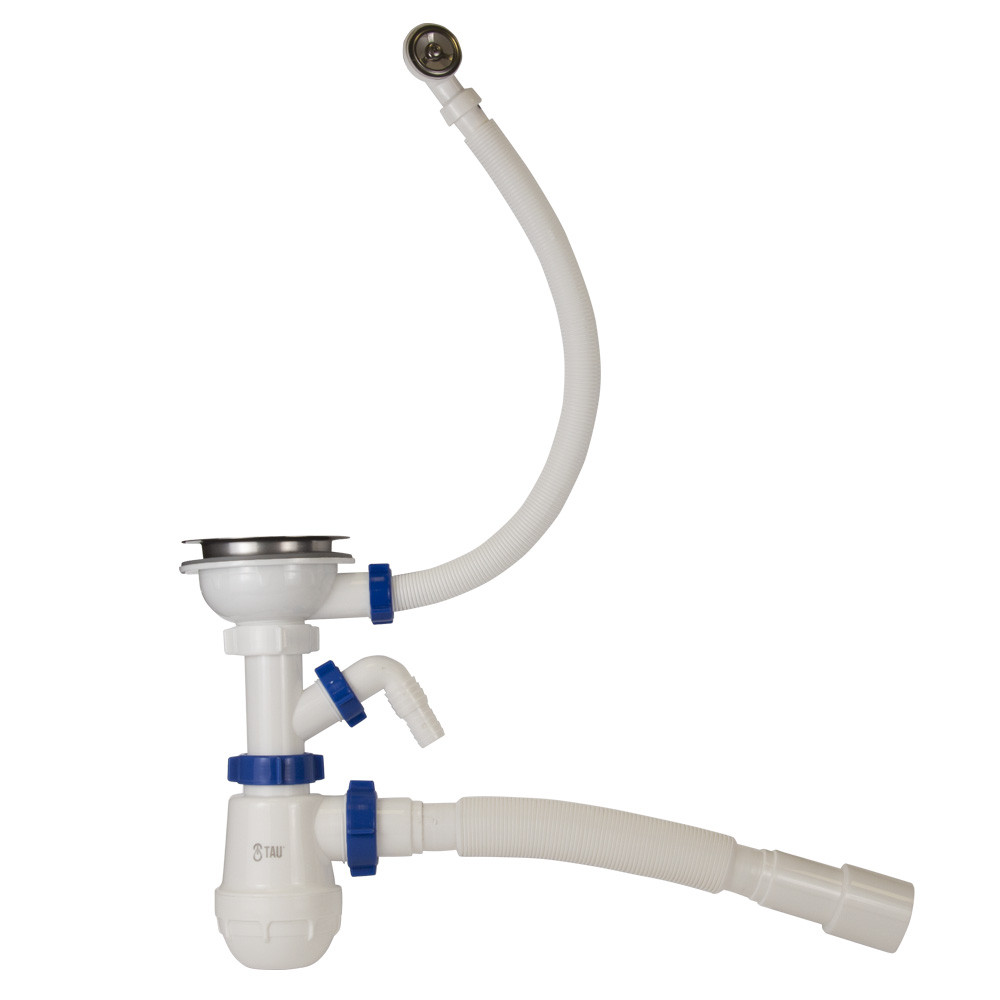 TAU Сифон для кухонной мойки с нержавеющим выпуском 3½" выводом под стир. машину круглым перели Киев - изображение 7