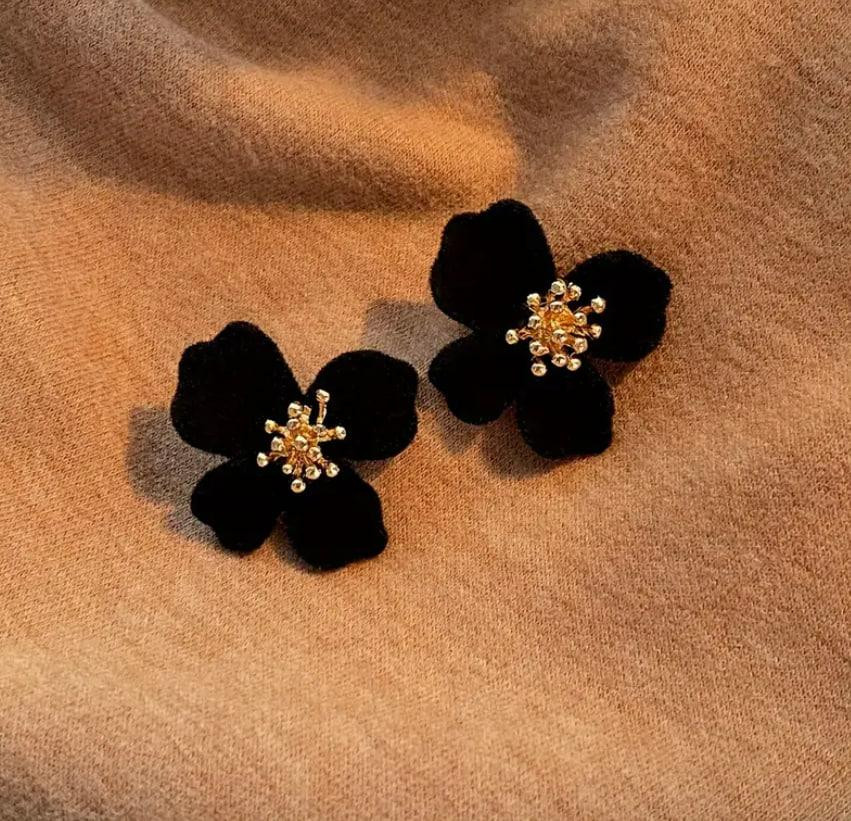 Серьги-пусеты бархатные с цветком | цинковый сплав, черные, 1 пара Киев - изображение 3