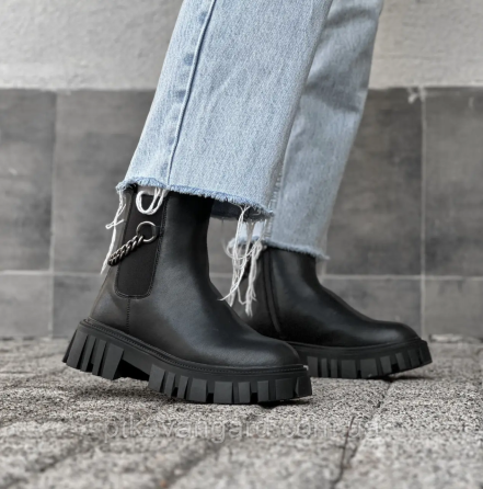 Ботинки женские Челси демисезонные из натуральной кожи с цепочкой размер 40 черный Хмельницкий