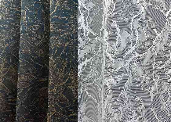 Комплект штор VR-Textil Жакард Fantasy 150х270 2шт і Тюль 600х270 1634ш-1783т Синій з білим 71-049/5 Київ