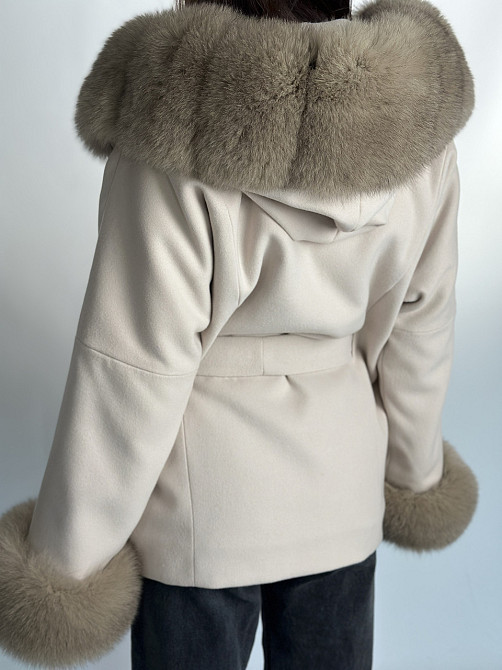 Пончо женское с мехом капюшон и манжеты Пудровый Харьков - изображение 10