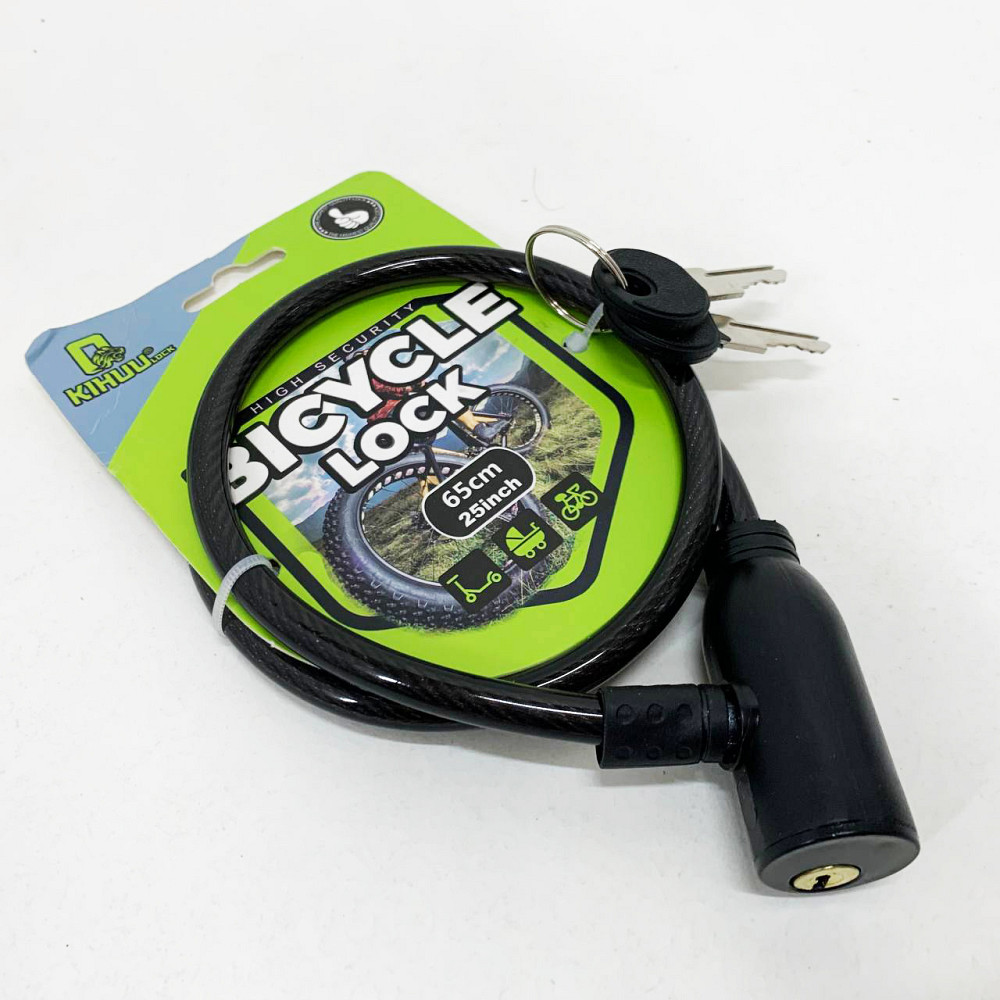 Замок велосипедный KIHUU LOCK 801, 8*65 тросовый, 2 ключа. Цвет: черный PM-61 Львов - изображение 1