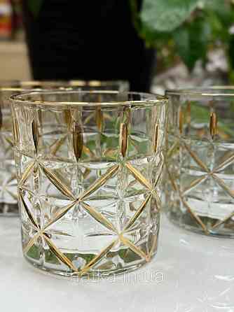 Набір склянок OLens "Шах" 270 мл 6 шт. низький прозорий із золотом для дому та ресторанів 102-819 Київ