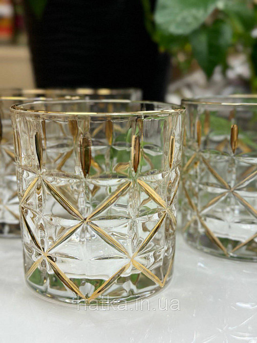 Набір склянок OLens "Шах" 270 мл 6 шт. низький прозорий із золотом для дому та ресторанів 102-819 Київ - фото 1