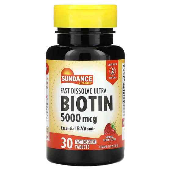 Биотин Sundance Vitamins Fast Dissolve Ultra Biotin, Natural Berry, 5,000 mcg, 30 Fast Dissolve Tablets Луцк