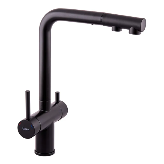 Кухонный смеситель Zerix LUX-024 Black с выдвижной лейкой из нержавеющей стали на две воды (ZX5556) Харьков