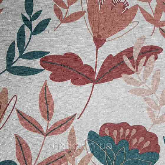 Шпалери вінілові Lutece Melody 51194503 квіти листя бордові рожеві зелені на світло-рожевому тлі Київ
