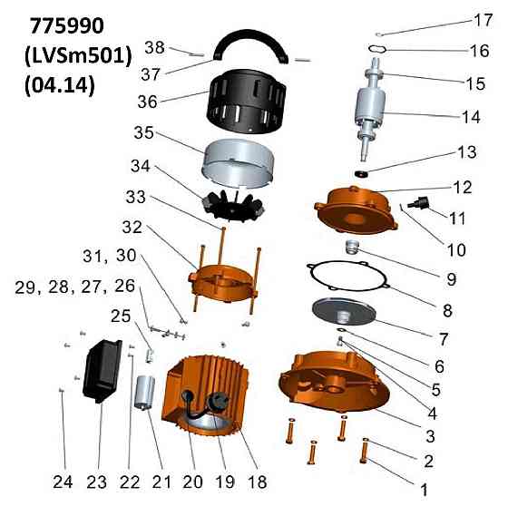 Насос центробежный вертикальный 0.37кВт Hmax 22.5м Qmax 50л/мин LEO LVSm501 (775990) Ровно