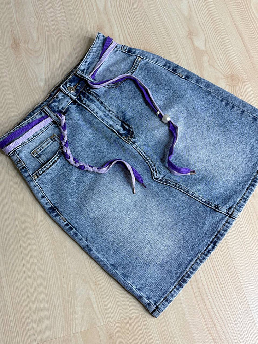 Спідниця жіноча джинсова Vanver 2033 пряма коротка з поясом стрейчева блакитна, блакитний, 27, 27, 71 см, 96 см Київ - фото 4