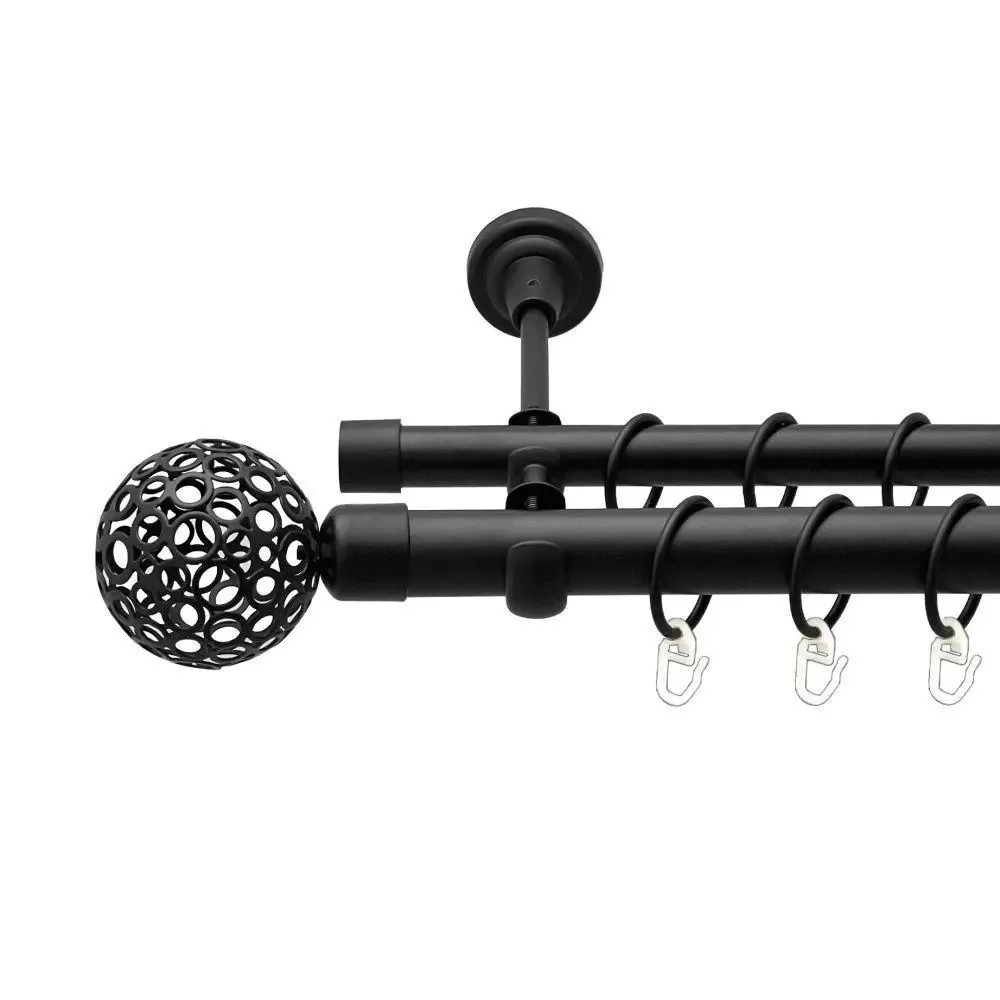 Карниз Orvit Савона металевий дворядний відкритий гладка труба кільце металеве Чорний Оксамит 25\19 мм 300 см (00-00018149) Львів - фото 1