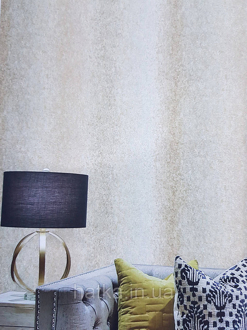 Шпалери вінілові на флізеліні Grandeco Anastasia метрові смуги розмиті під штукатурку зелені золотисті Київ - фото 1