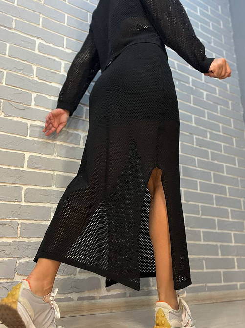 Костюм жіночий Mintas 2418-4208 ажурний сітка прозорий довга спідниця розрізи з регланом one size, чорний, one size Київ - фото 19