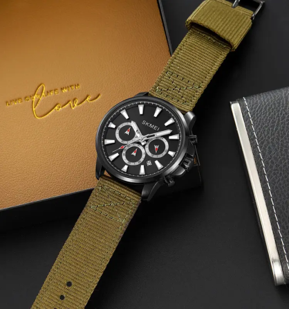 Чоловічий наручний годинник Skmei 2071 на нейлоновому ремінці (Зелений) Київ