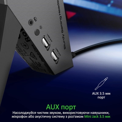 Концентратор Vertux USB 2.0 to 2xUSB 2.0 + AUX 3.5mm + stand black (zulu.black) Вінниця - фото 5