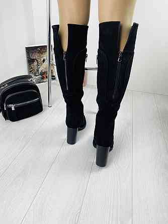 Чоботи жіночі Odzi чорні натуральна замша зима висота 39см обхват 34-40см каблук 9см (C-9224) Коломыя