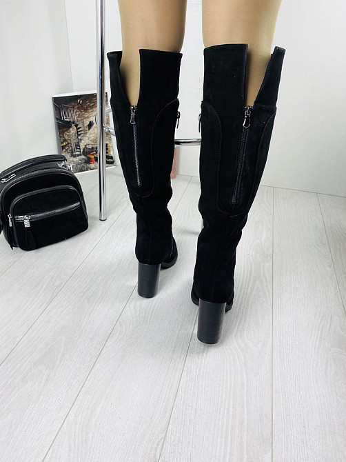 Чоботи жіночі Odzi чорні натуральна замша зима висота 39см обхват 34-40см каблук 9см (C-9224) Коломыя - изображение 3