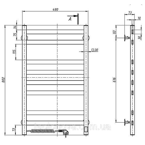 Сушарка для рушників електрична неіржавка NAVIN Авангард 480х800 Sensor, Gun Metal, лівобічна з таймером Чернівці