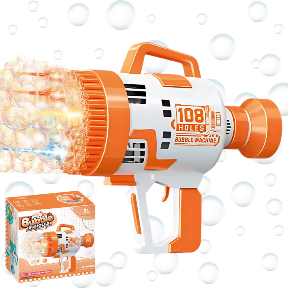 Генератор мыльных пузырей, пистолет с LED-подсветкой на батарейках для мыльных пузырей для детей, оранжевый Каменец-Подольский - изображение 3