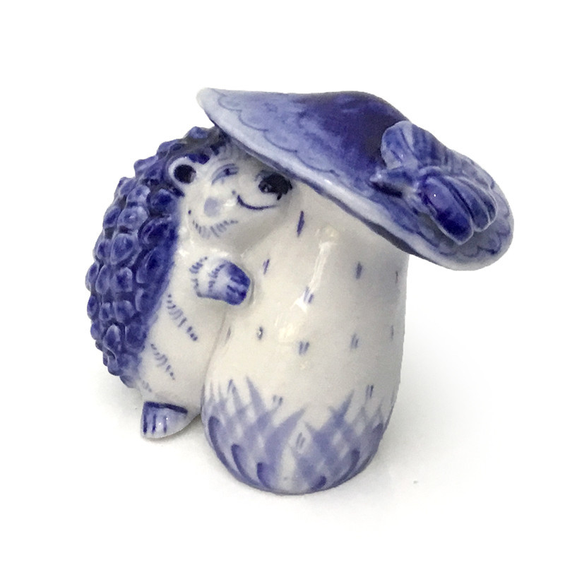 Статуэтка керамическая Гжель Ежик с грибом Киев - изображение 1