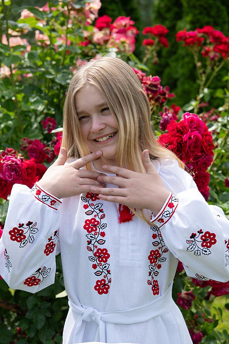 Плаття-вишиванка для дівчаток, біле з вишивкою лляне, довгий рукав топ Київ - фото 6