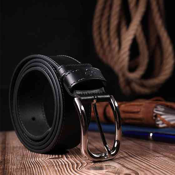 Чоловічий ремінь під джинси з класичною пряжкою з натуральної шкіри GRANDE PELLE 20803 Чорний Київ