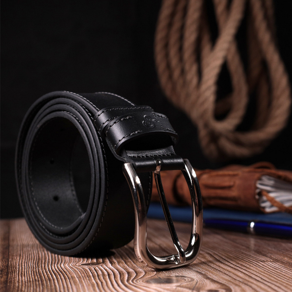 Мужской ремень под джинсы с классической пряжкой из натуральной кожи GRANDE PELLE 20803 Черный Киев - изображение 5