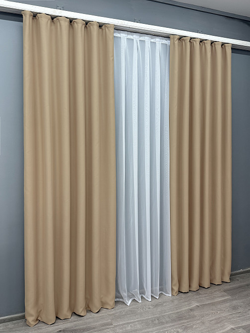 Комплект готовых штор VR-Textil Bagema Rvs № 1240ш Бежевый 100х270 см 2 шт (31-480) Киев - изображение 4