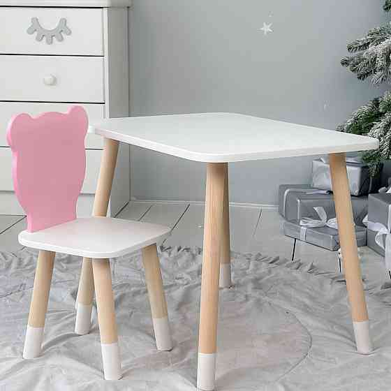Дитячий стіл і стілець "Медвежа" білий з рожевим Київ