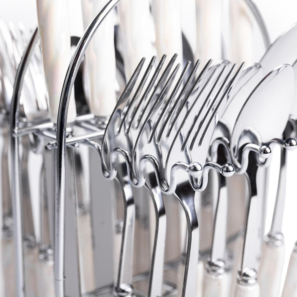 Набір столових приборів на 6 осіб, 24 предмети, білий з сріблом Київ - фото 3