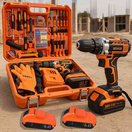 Шуруповерт акумуляторний з набором інструментів + 2 акумулятори 36В, Помаранчевий / Бездротовий шуруповерт-дриль Київ