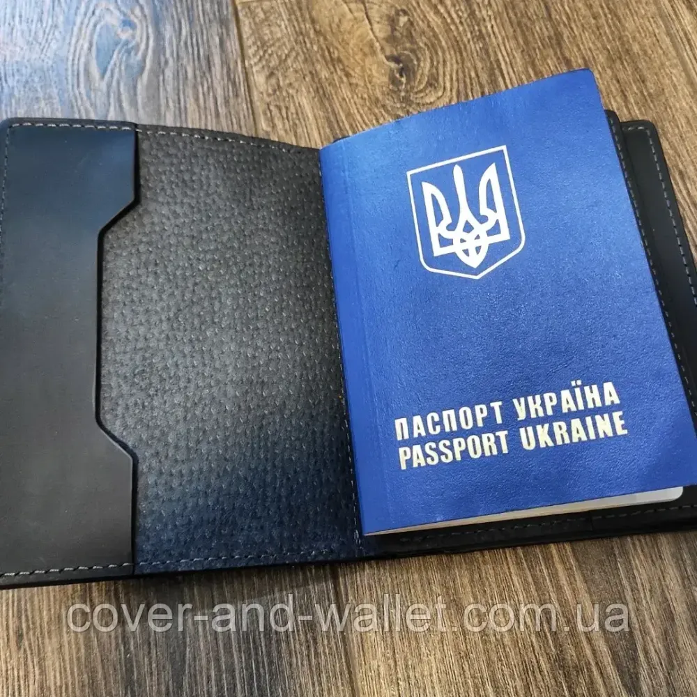 Обкладинка для документів та паспорта з гладкої італійської шкіри Grande Pelle Чорний Київ - фото 9