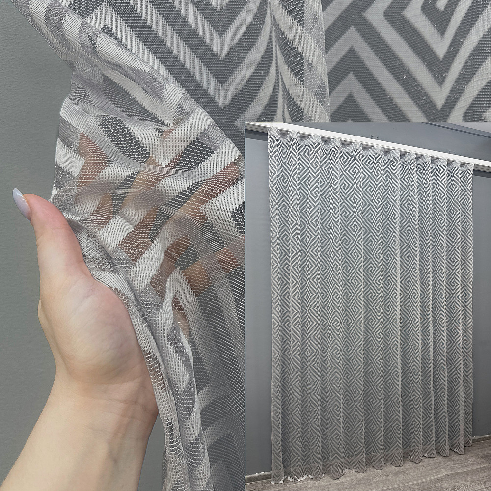 Тюль жакард, колекція "Ромб Меандр" колір сірий 1558т Київ - фото 1