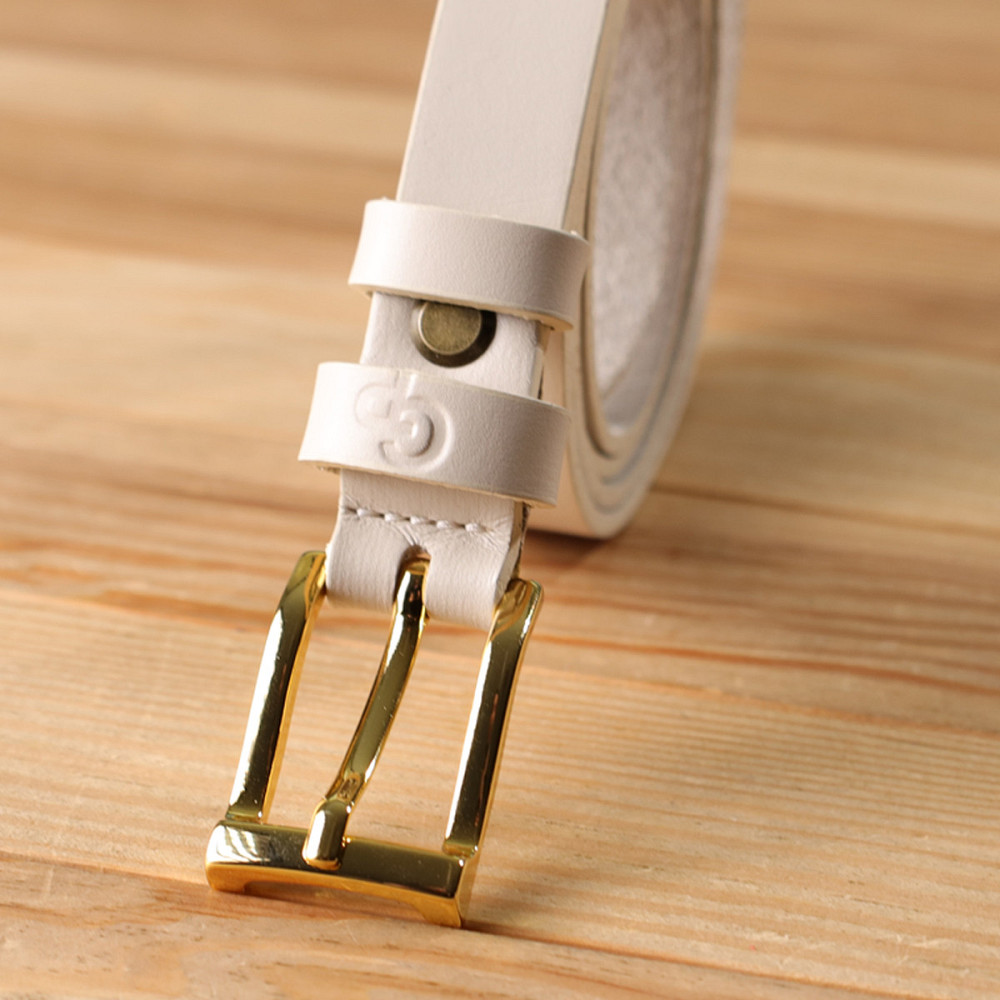 Красивий тонкий шкіряний ремінь для жінок GRANDE PELLE 22949 Молочний Київ - фото 2