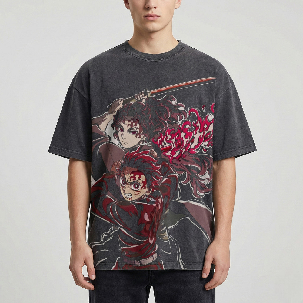 Футболка чоловіча з принтом аніме Вбивця демонів Аніме Танджіро Йоріікхі оверсайз (S/M/L) Черний Дніпро - фото 2