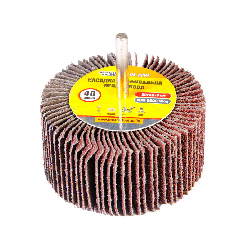MASTERTOOL Насадка шліфувальна пелюсткова MASTERTOOL зерно 40 80х40 мм зі стрижнем 6 мм 08-2294 Киев - изображение 1