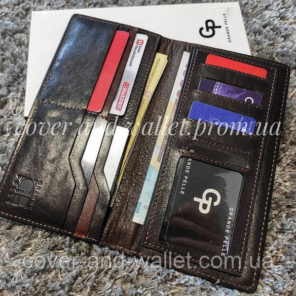 Стильний тонкий гаманець купюрник з гладкої коричневої шкіри Grande Pelle Uccello 520620 Київ - фото 1