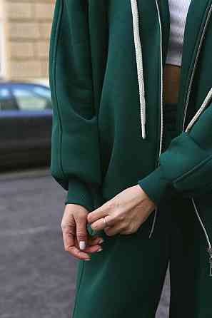 Жіночий прогулянковий теплий костюм: кофта та штани з турецької тринитки на флісі Смарагдовий Одеса