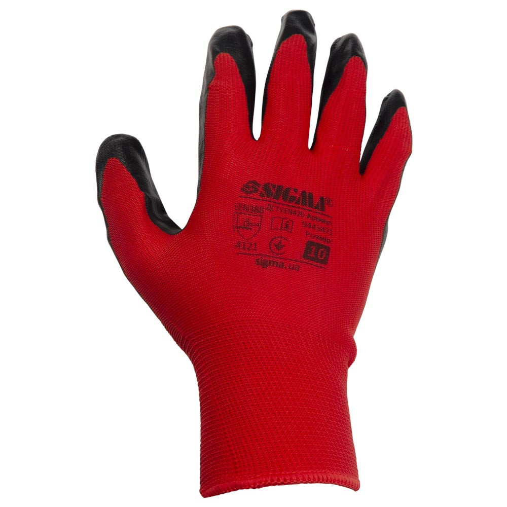 Sigma Перчатки трикотажные с частичным нитриловым покрытием р10 (красно-черные манжет) КРАТНО 1 Киев - изображение 3