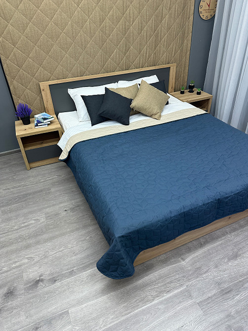 Покрывало двустороннее Decorator Microfiber куб 215x240 см синий с бежевым (85-144) Киев - изображение 5