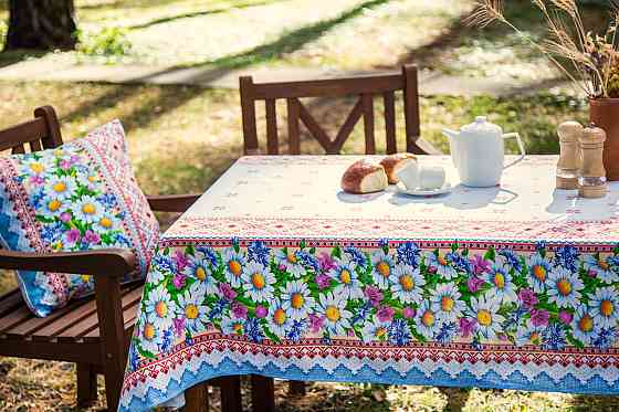 Ecotton Скатертина Ecotton 150х200 см бавовняна з рогожки Ромашки 18825/1 в Українському стилі Киев