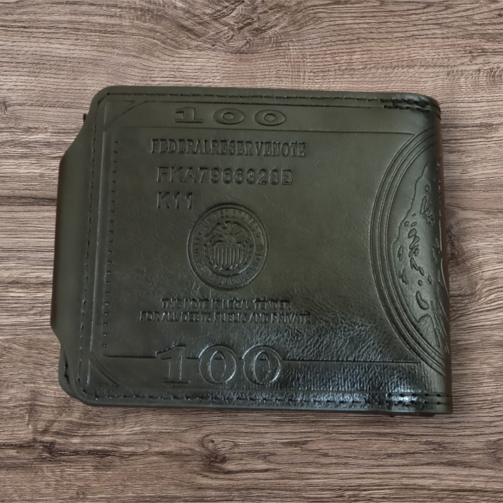 Кошелек мужской гравировка 100 долларов PU кожа 11,5 на 8,5 черный Киев - изображение 7