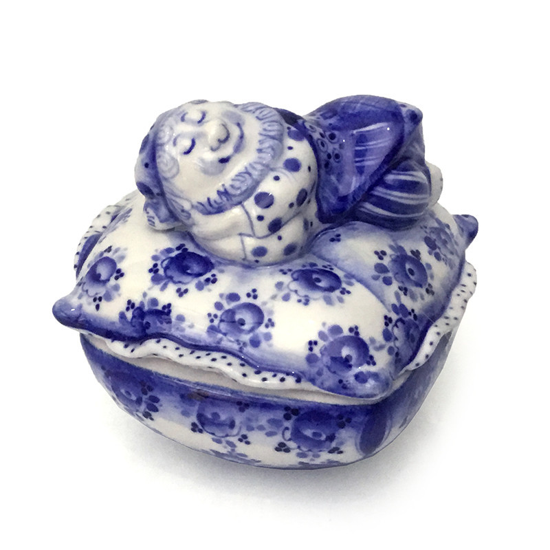 Шкатулка керамическая Гжель Гном на подушке Киев - изображение 1