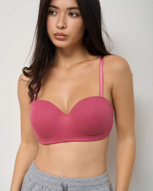 Бюстгальтер хлопковый в рубчик Nicoletta 80574 90B, Фуксия Киев - изображение 1