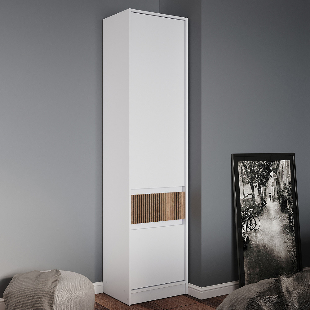 Шафа-пенал закрита з полицями та шухлядою Еверест Стайл-500 50х39х203 см Німфея Альба (білий)/Канелла (DTM-073573) Львів - фото 1