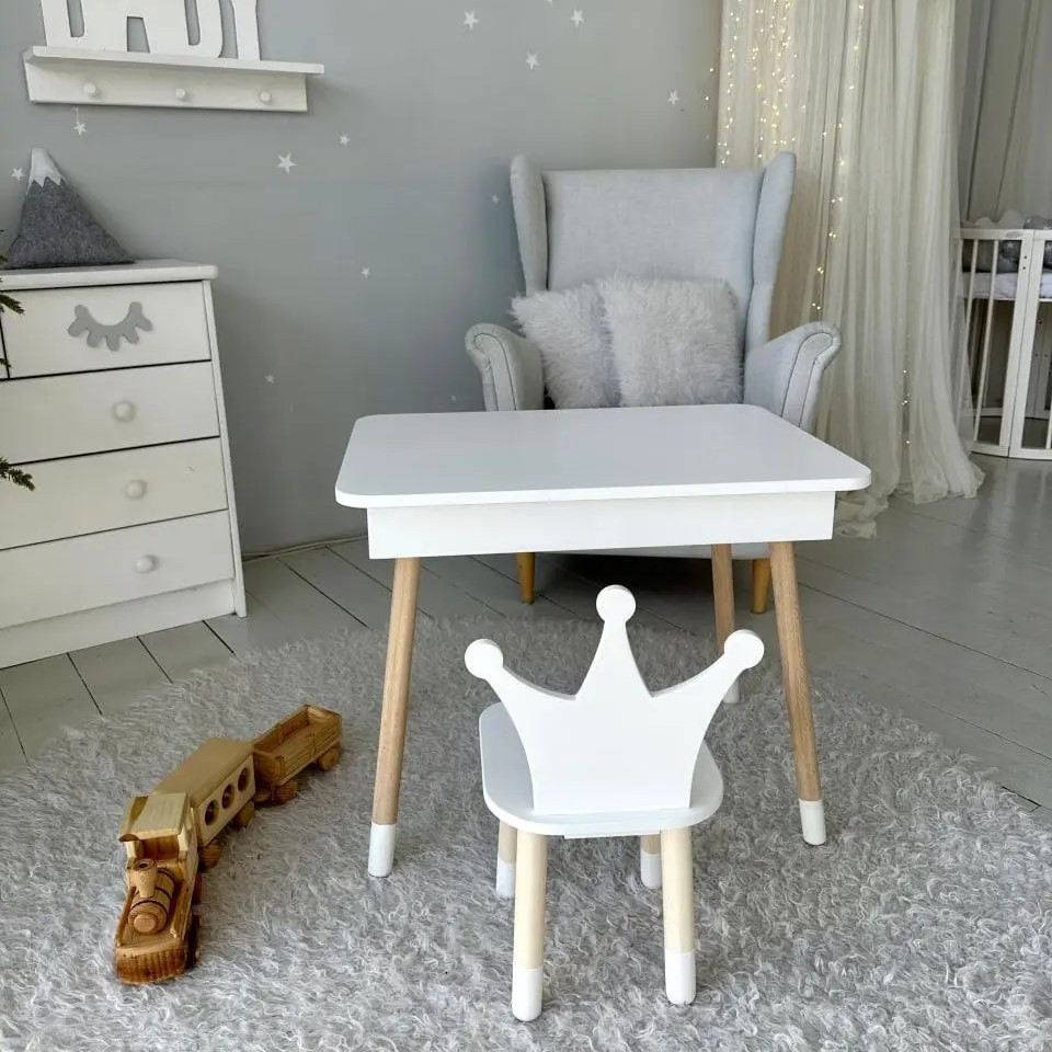 Столик з відкидним верхом 54х60х45 і стільчик корона 26х26х24, стіл та стілець для дітей від 1 року, білий Кам'янське - фото 11