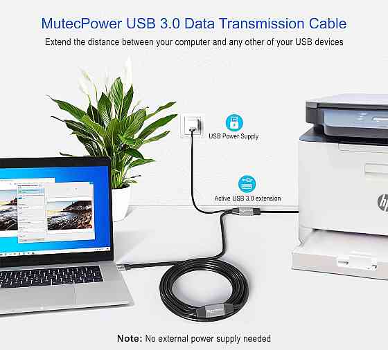 Активний подовжувач USB 3.0 з 2 підсилювачами та USB-блоком живлення MutecPower 15м Луцк