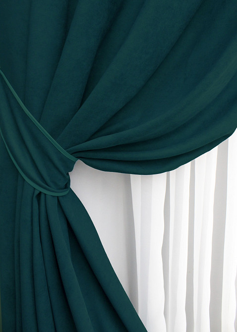 Комплект штор на люверсах VR-Textil Микровелюр Petek № 1494ш 150х270 см 2 шт Изумрудный (37-0211) Киев - изображение 5