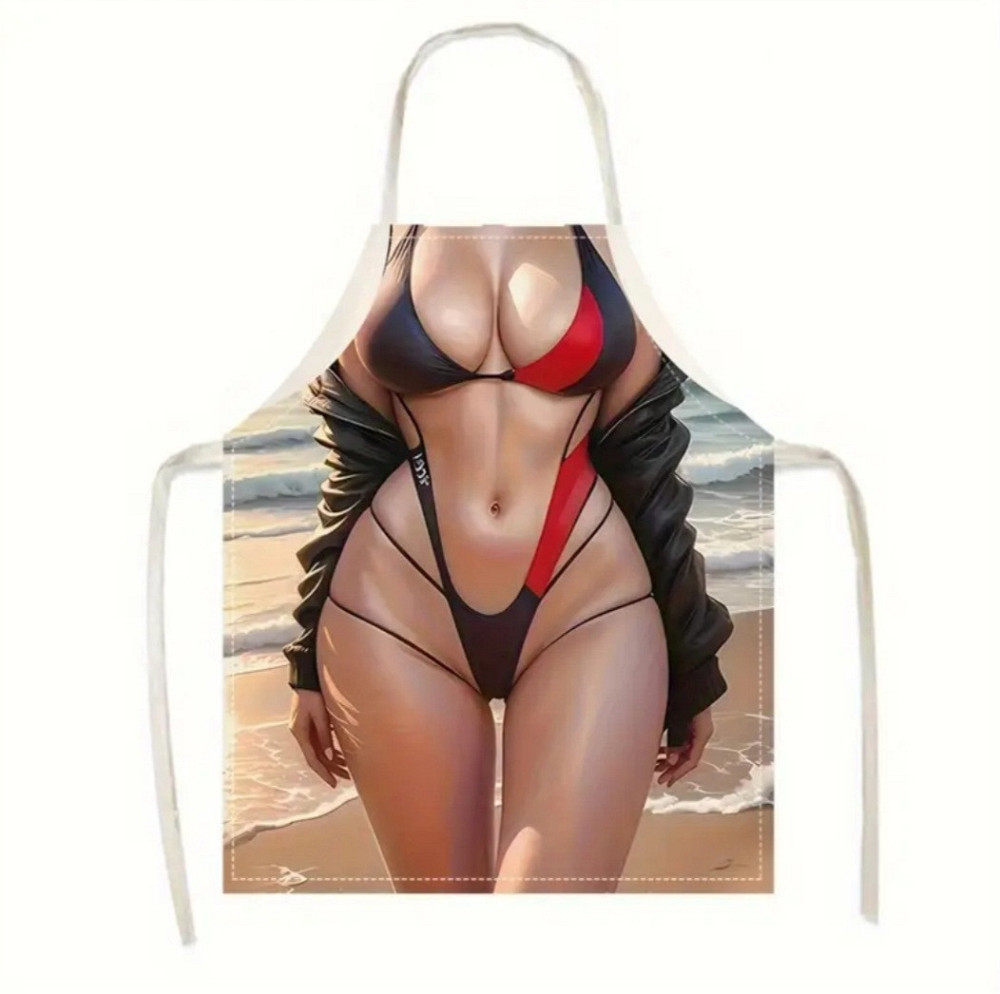 Фартух з приколом для жінок На пляжі дівчина 68 на 55 см різнобарвний Київ - фото 1