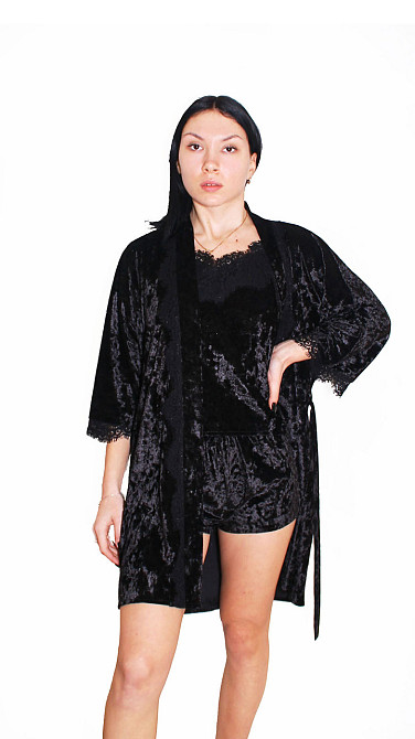 Халат жіночий велюровий під пояс Чорний M/L Харків - фото 5