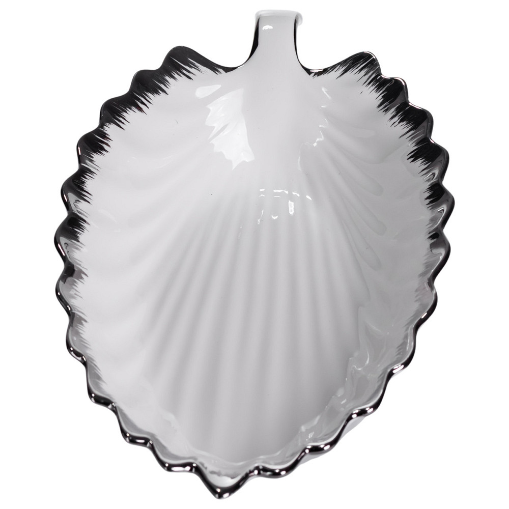 Порцелянове блюдо для сервірування столу у формі листа 41×20×6,5 (см) Біле зі сріблом 2551-1S Коломия - фото 5